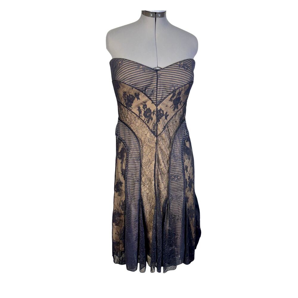 Vintage 90s Tadashi Black Lace Strapless Sweetheart Stretch Mini Dress Size L/XL